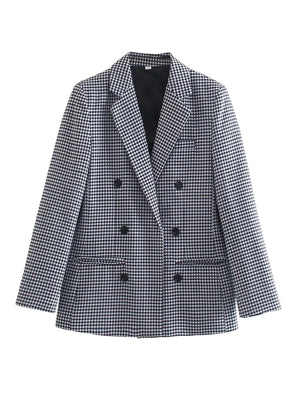 Fashion Autumn Women Plaid Blazers and Jackets Work Office Lady Suit Slim Double Breasted Business Female Blazer Coat Talever