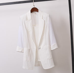 Cotton and Linen Medium and Long Large Size Suit Jacket Korean Fashion Clothing Loose Casual Women&#39;s Clothing Overcoat Female