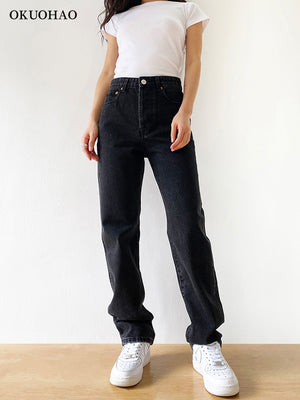 2022 High Waist Baggy Jeans Women Casual Straight Leg Loose Pants Mom Jean Fashion Comfy Wash Boyfriend Wide Leg Simple Trousers