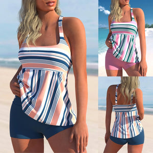 2022 Women Sexy Swimsuit Striped Printed Two Pieces Tankini Female Summer Monokini Swimwear Bathing Suit Plus Size Beachwear New