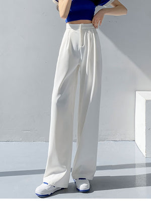 2022 Retro Solid Color Wild Straight Wide Leg Pants Female Spring New Korean Fashion High Waist Casual Long Pants