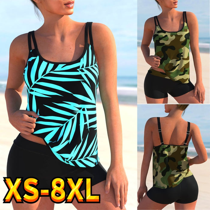 2022 Women Summer Beachwear Camouflage Printed Swim Tankini Monokini Swimwear Bathing Suit Two Pieces Plus Size Bikini Swimsuits