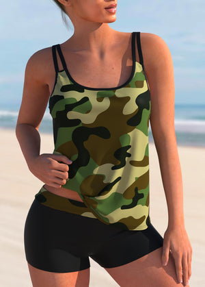 2022 Women Summer Beachwear Camouflage Printed Swim Tankini Monokini Swimwear Bathing Suit Two Pieces Plus Size Bikini Swimsuits