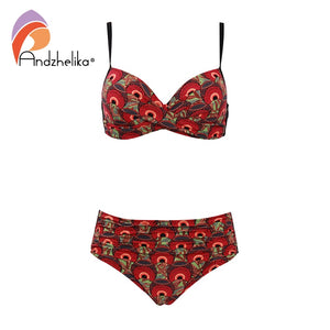 Andzhelika Print Push Up Bikini Set Swimsuit Women Mid Waist Two Piece Swimwear Bathing Suit 2022 Beachwear Female Biquini