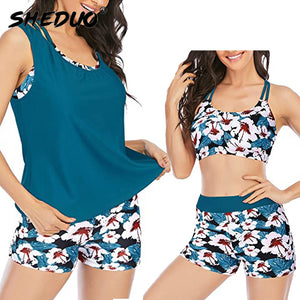 3 Piece Swimsuits for Women Athletic Tankini Teen Bathing Suit Tummy Control Swimwear Modest Bodysuit with Boy Shorts XLTop Wear