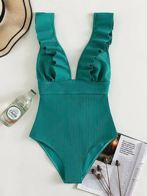 2022 Sexy Solid One Piece Swimsuit Women Push Up Lace Up Bandage Bodysuit Brazilian Deep V Neck Backless Bathing Suit Swimwear