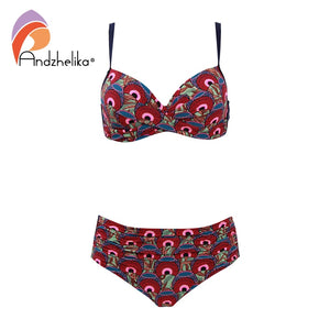 Andzhelika Print Push Up Bikini Set Swimsuit Women Mid Waist Two Piece Swimwear Bathing Suit 2022 Beachwear Female Biquini