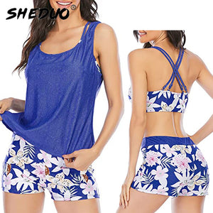 3 Piece Swimsuits for Women Athletic Tankini Teen Bathing Suit Tummy Control Swimwear Modest Bodysuit with Boy Shorts XLTop Wear