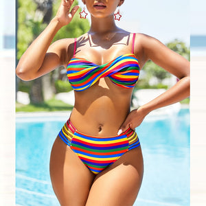2022 Women Rainbow Print Sexy High-Waist Bikini Sets Swimsuit Female Plus Size Two Pieces Swimwear New Beach Bathing Suits 8XL