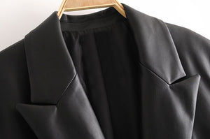 ZA Elegant Black PU Blazer Women Casual Long Sleeve Single Button Office Suit Jacket Winter Autumn Ladies Korean Blazer 2021 New