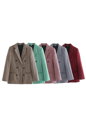 Fashion Autumn Women Plaid Blazers and Jackets Work Office Lady Suit Slim Double Breasted Business Female Blazer Coat Talever