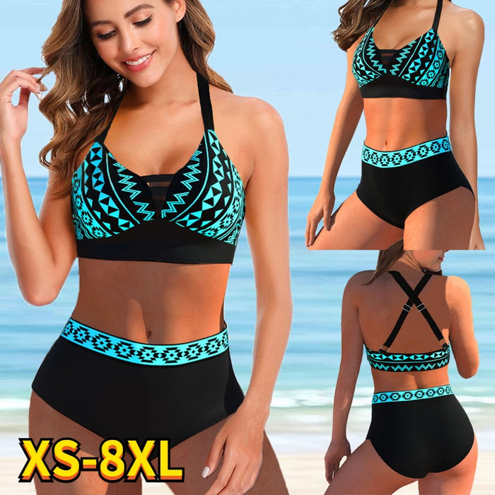 Women Sexy Plus Size Swimsuit High Waist Bikini Set Two Pieces Tankinis Female Summer Swimwear Bathing Suit Beachwear Monokini